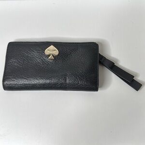 Kate Spade New York Leather Zip Around Wallet in Black w/Gold Hardware